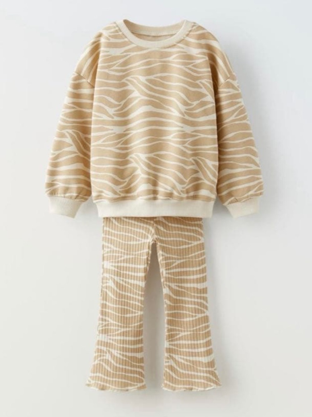 Zara Beige and White Zebra-Print Knit Set